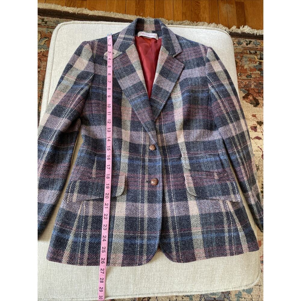 Vintage S/M Evan Picone Wool Blend Plaid Blazer Womens Coat Jacket Elbow Patches - Picture 13 of 16